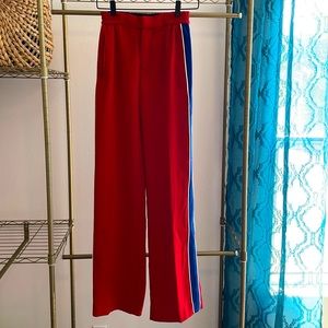 Zara Red Wide Leg Trousers with Blue and White Size Stripe size Small